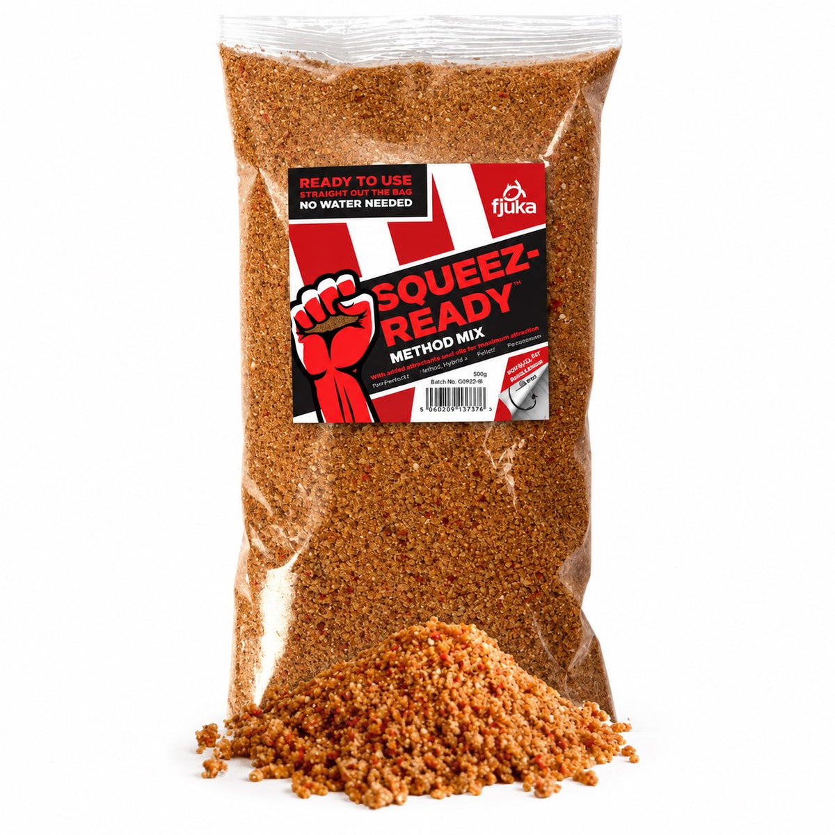 Fjuka Squeez-Ready Method Mix 500g – vrijstaande verpakking met grondvoer