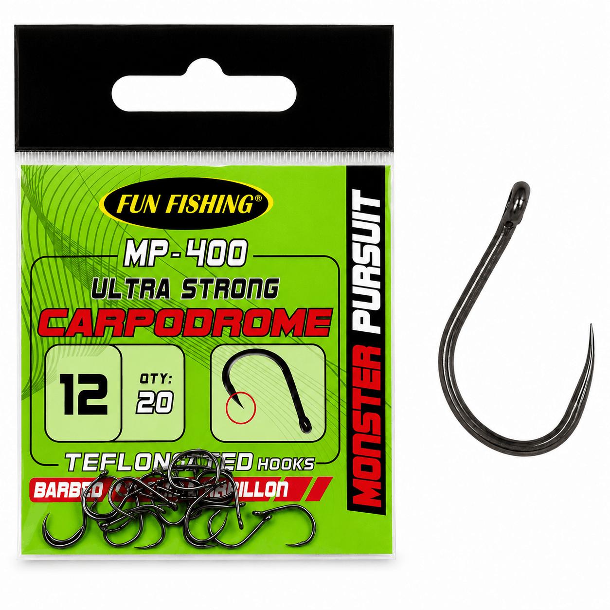 Fun-Fishing-MP-400-Eyed-Barbless-Ultra-strong-carpodrome-size-12