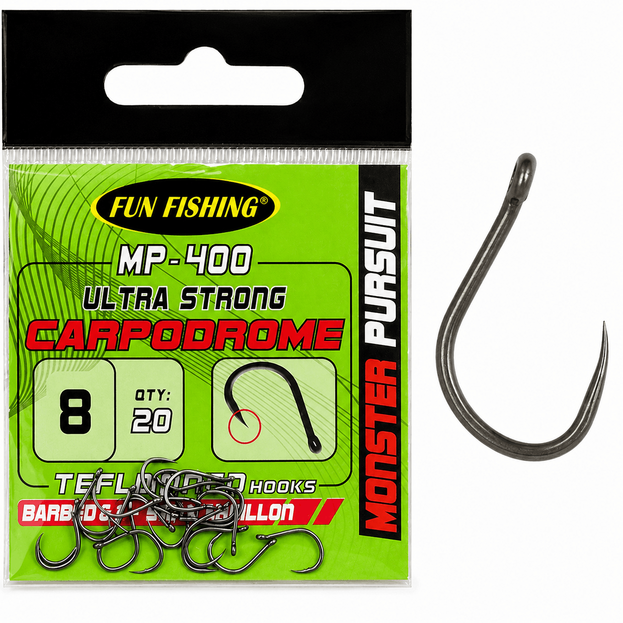 Fun-Fishing-MP-400-Eyed-Barbless-Ultra-strong-carpodrome-size-8