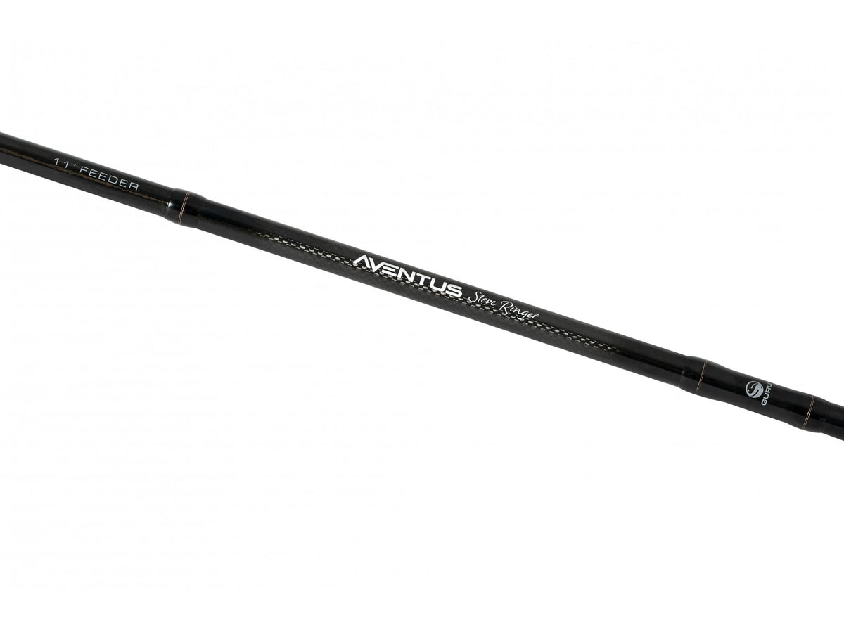 Guru Aventus SR Light Feeder 11ft, schuin detail van hengelblank en geleideoog
