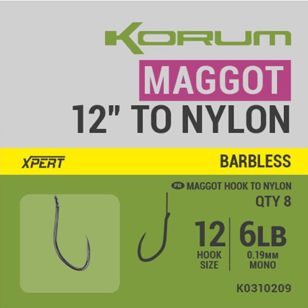 korum maggot hook to nylon blarbless onderlijnen