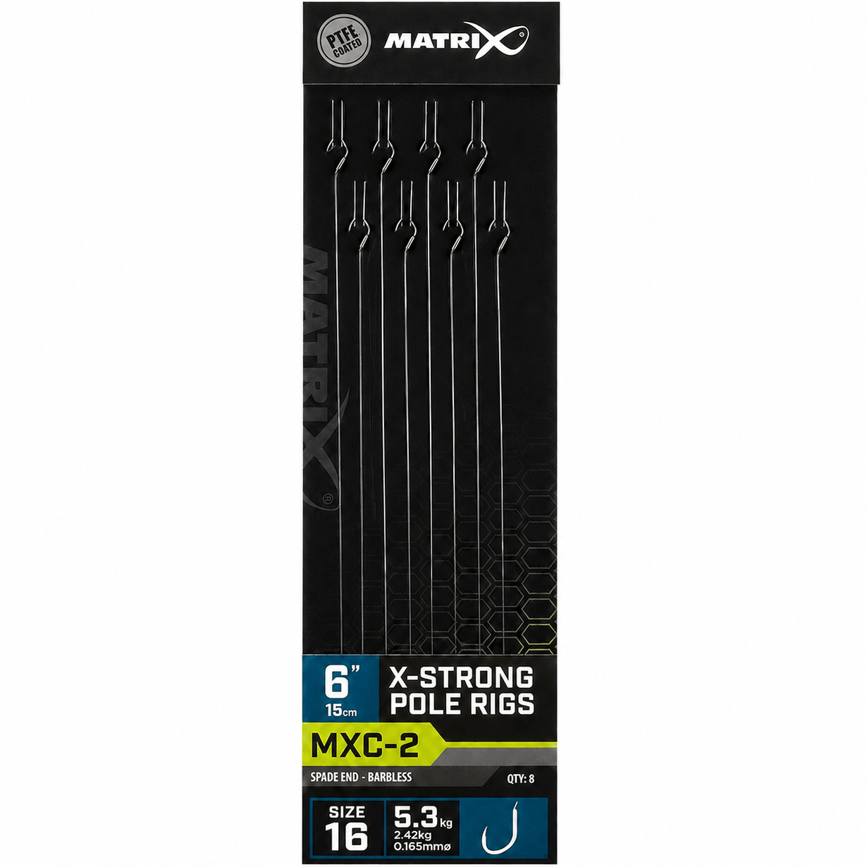 Matrix-MXC-2-X-Strong-Spade-End-Barbless-Pole-Rigs-6-inch-15cm-Onderlijnen-size-16-0165mm