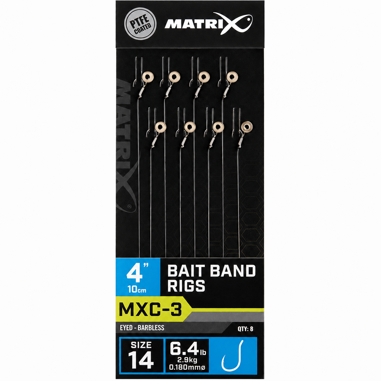 Matrix-MXC-3-Bait-Band-Rigs-Eyed-Barbless-4-10cm-Onderlijnen-size-14-018mm