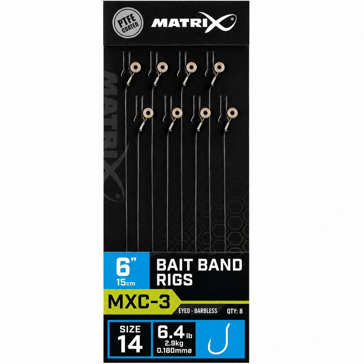 Matrix-MXC-3-Bait-Band-Rigs-Eyed-Barbless-6-15cm-Onderlijnen-size-14-018mm