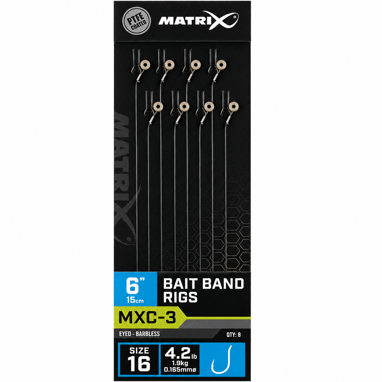 Matrix-MXC-3-Bait-Band-Rigs-Eyed-Barbless-6-15cm-Onderlijnen-size-16-0165mm