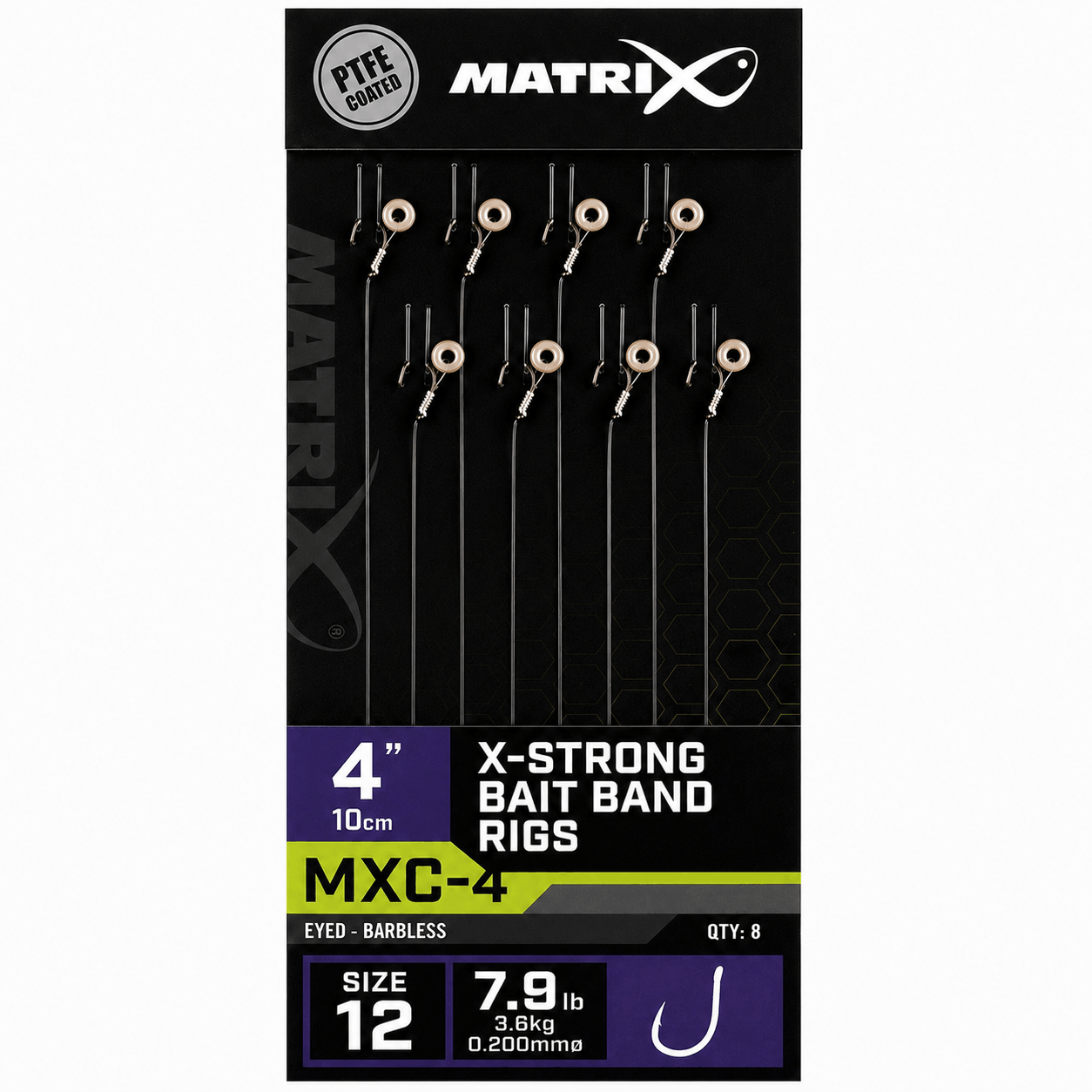 Matrix-MXC-4-X-Strong-Bait-Band-Rigs-Eyed-Barbless-4-10cm-Onderlijnen-size-12-020mm