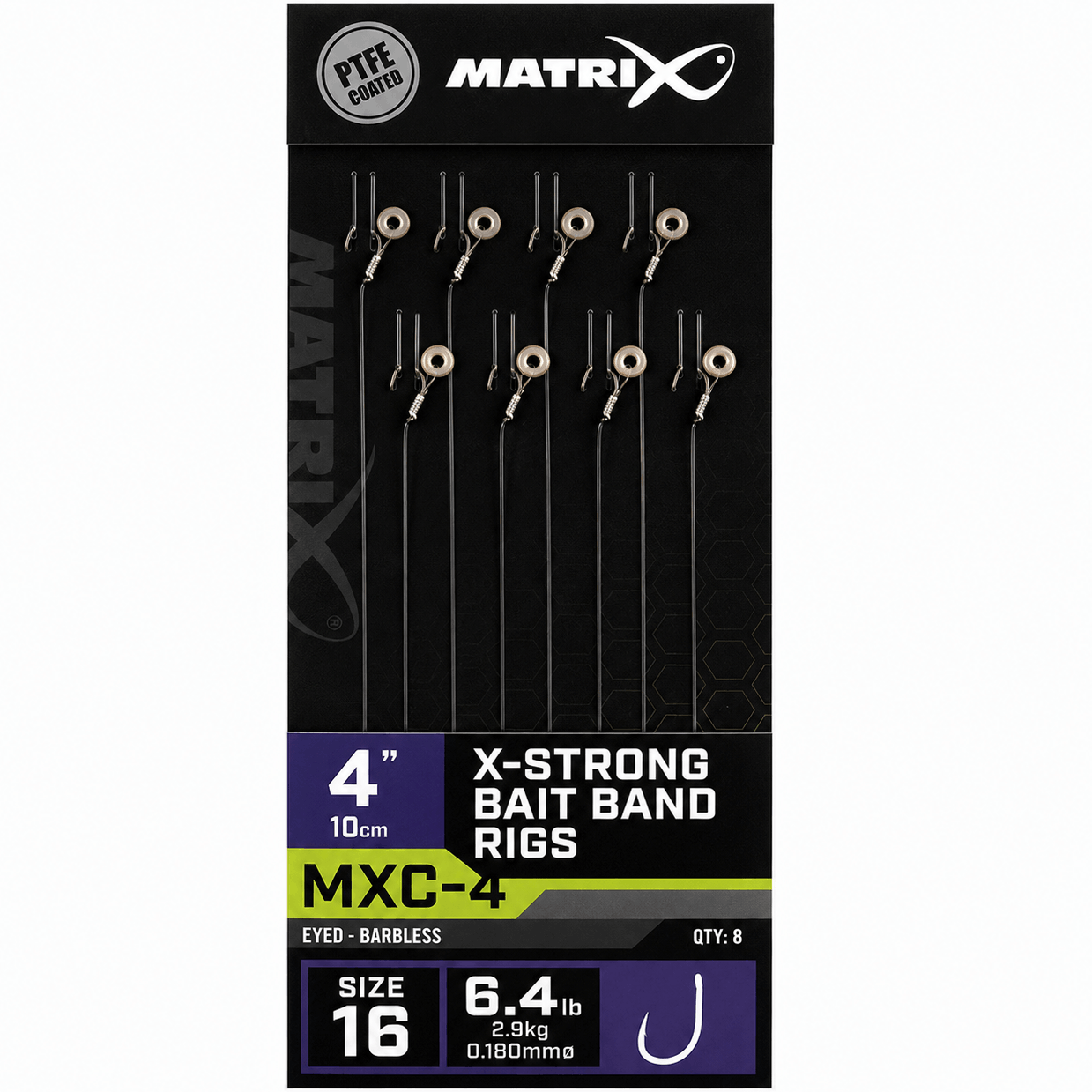 Matrix-MXC-4-X-Strong-Bait-Band-Rigs-Eyed-Barbless-4-10cm-Onderlijnen-size-16-018mm
