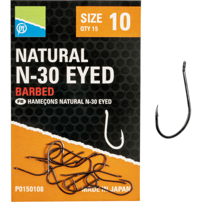 Preston Natural N-30 Barbed Eyed haak met oog en weerhaak, maat 10