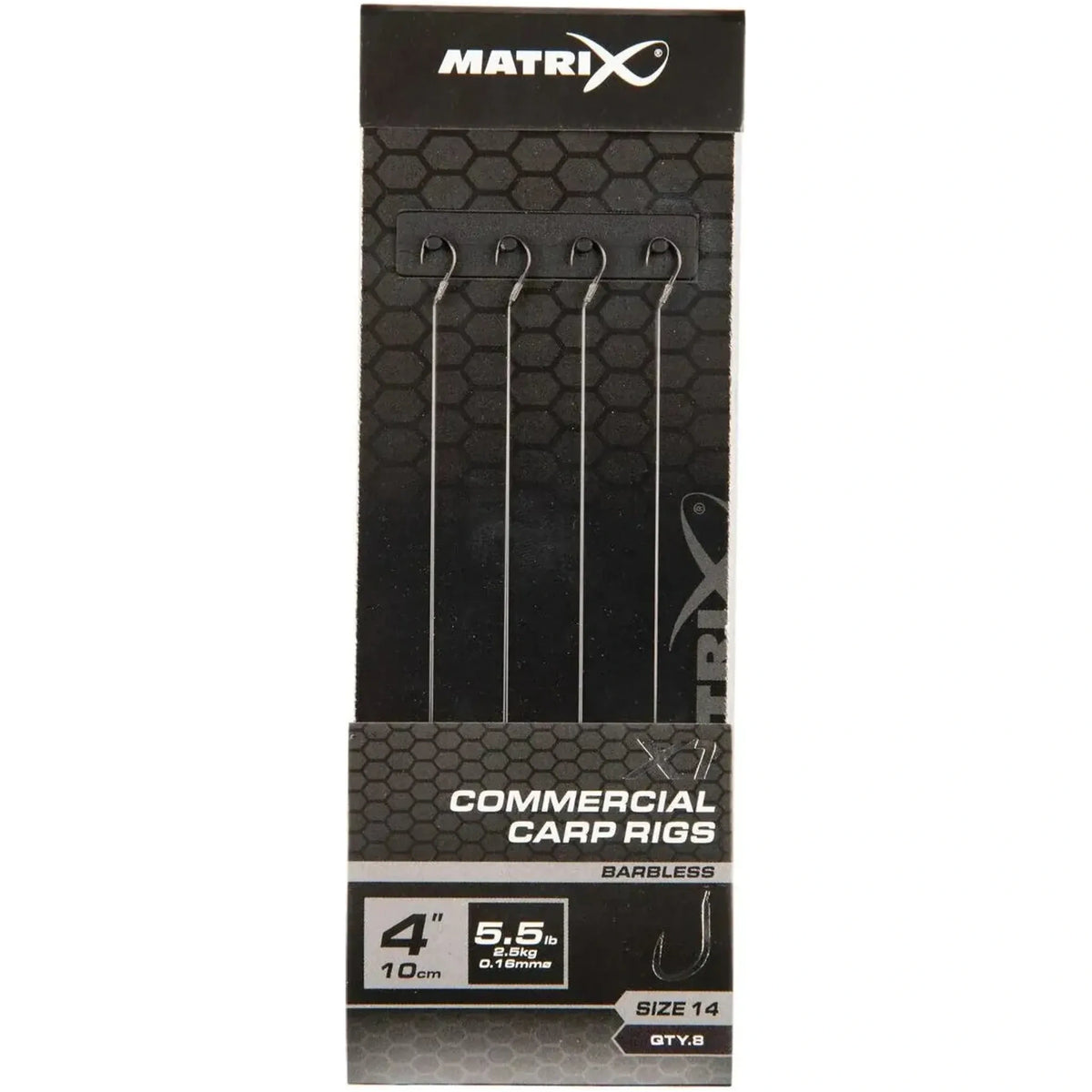 Matrix X1 Commercial Carp Rigs 4 inch / 10 cm – haak 14, 0.16 mm, zonder weerhaak