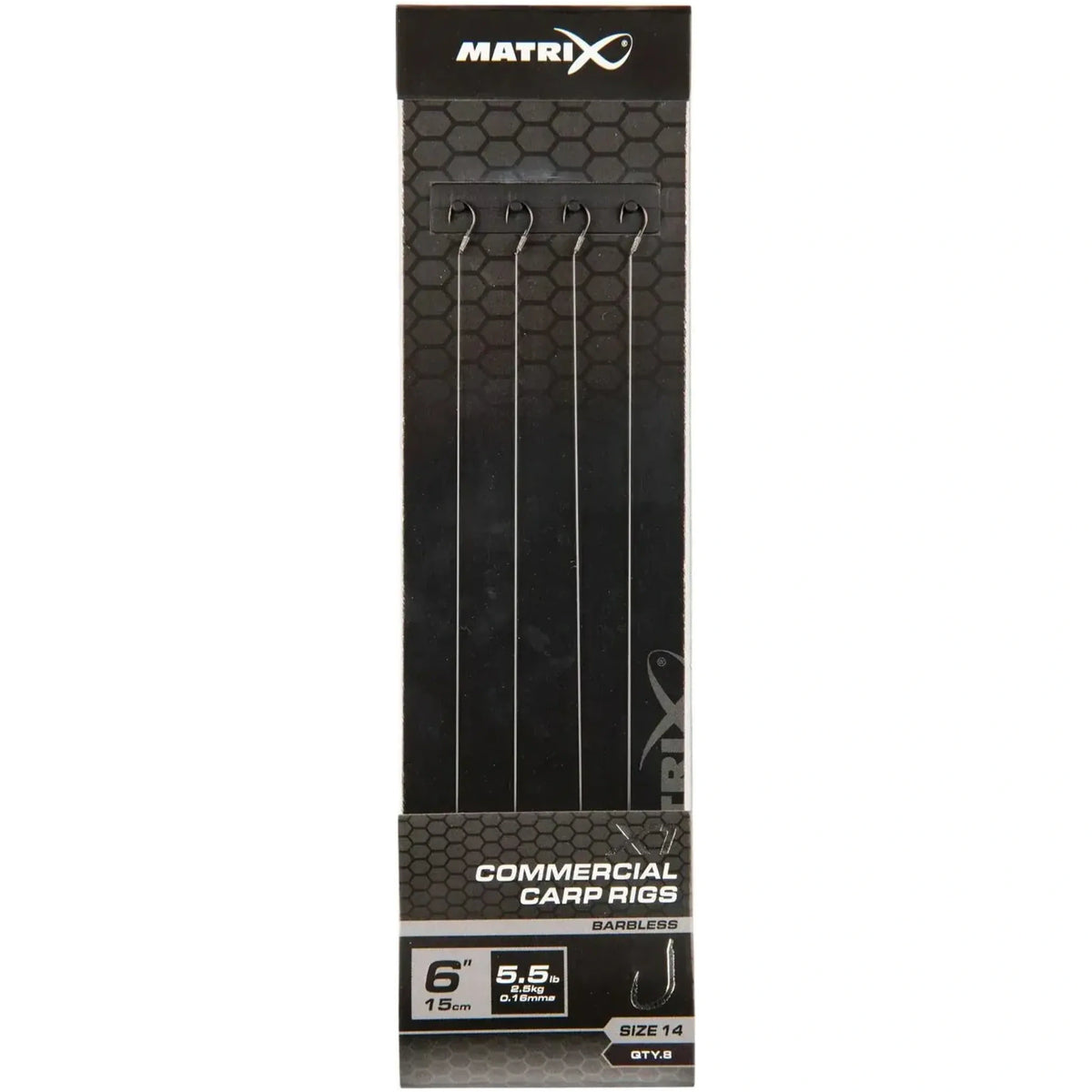 Matrix X1 Commercial Carp Rigs 6 inch / 15 cm – haak 14, 0.16 mm, zonder weerhaak