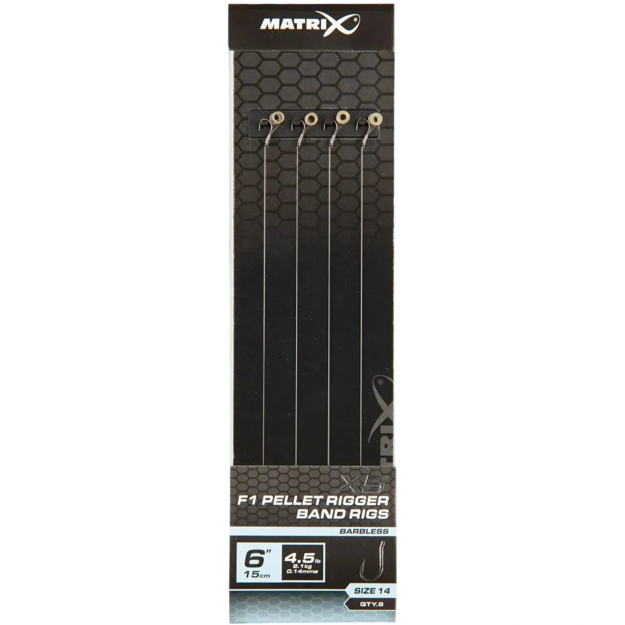 Matrix X5 F1 Pellet Rigger Band Rigs 6 inch / 15 cm – haak 14, 0.14 mm, zonder weerhaak, met bait band