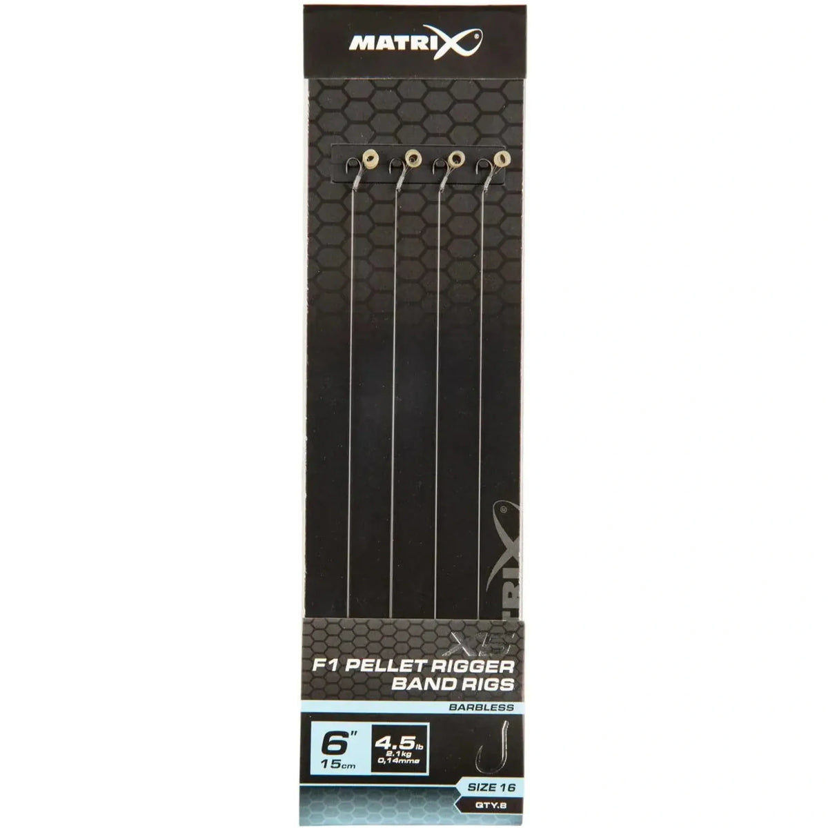 Matrix X5 F1 Pellet Rigger Band Rigs 6 inch / 15 cm – haak 16, 0.14 mm, zonder weerhaak, met bait band