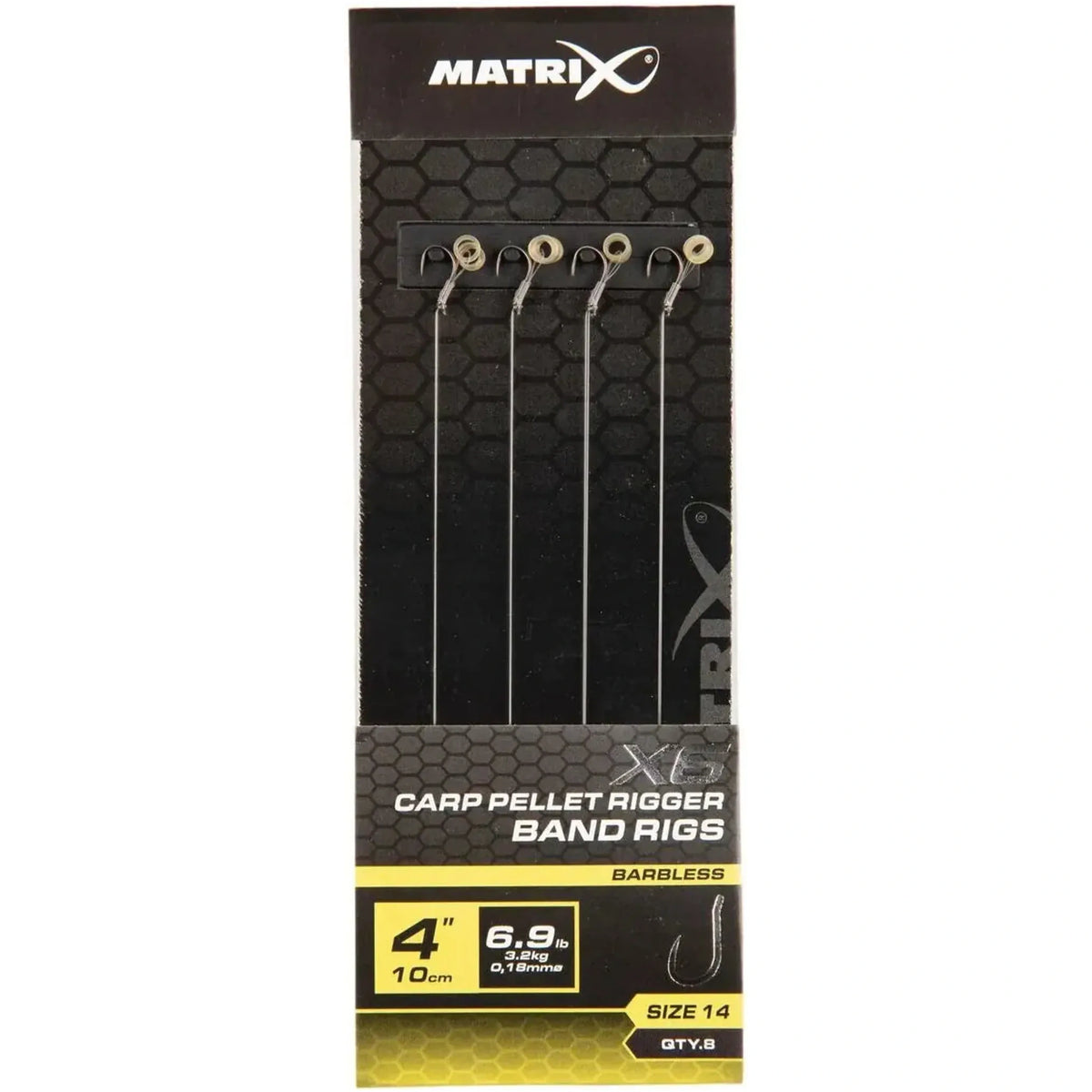 Matrix X6 Carp Pellet Rigger Band Rigs 4 inch / 10 cm – haak 14, 0.18 mm, zonder weerhaak, met bait band
