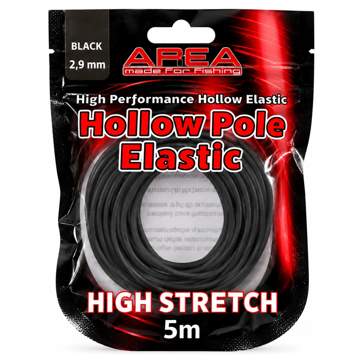 AREA Hollow Pole Elastic verpakking met zwart elastiek, BLACK 2,9 mm en 5m