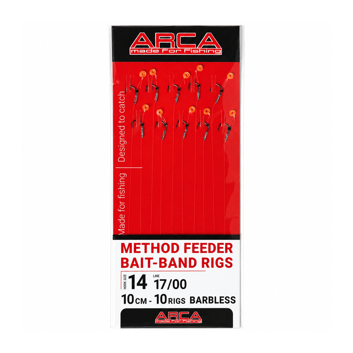 Arca Method Feeder Bait-band Rigs verpakking met tien onderlijnen en opdruk 14 17/00