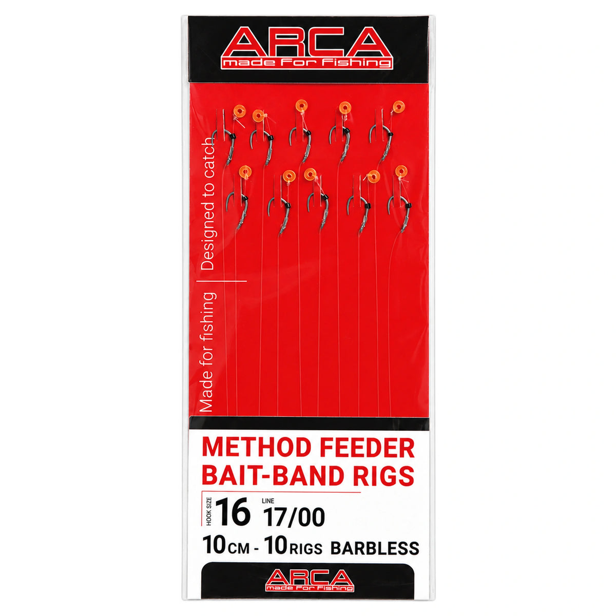 Arca Method Feeder Bait-band Rigs verpakking met tien onderlijnen en opdruk 16 17/00
