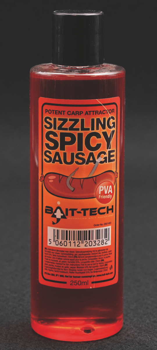 bait-tech liquids 250ml sizzling spicy sausage