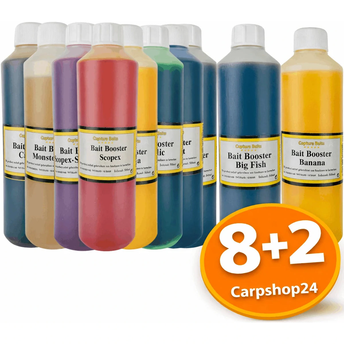 Captura Baits Bait Booster 500ml – bestaande flessenrij met 8+2-badge