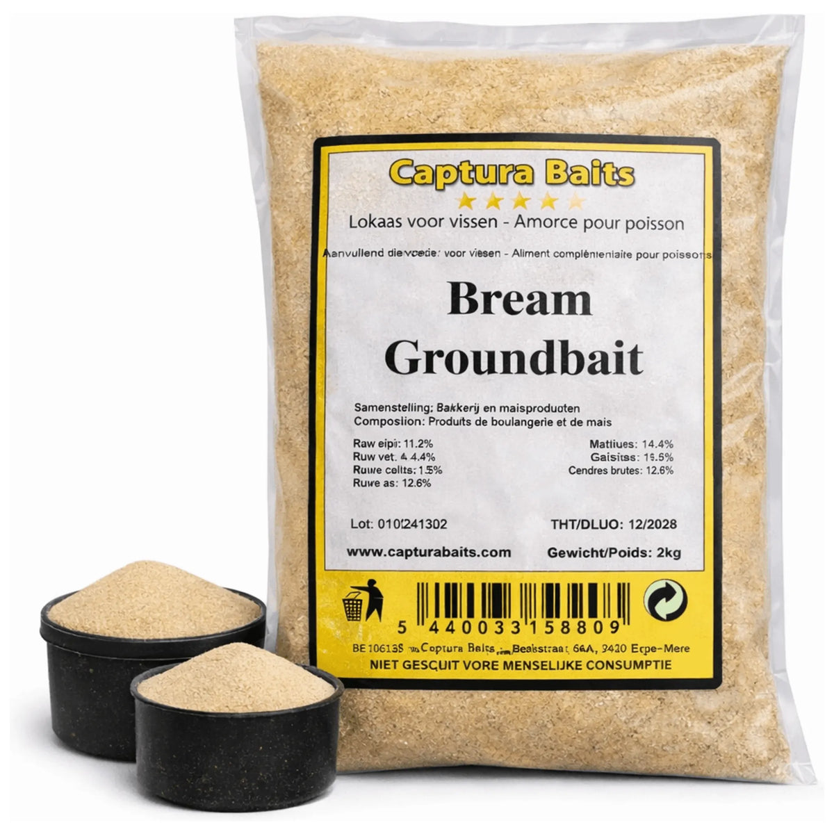 Captura Baits Bream Groundbait 2 kg met twee zwarte bakjes licht grondvoer