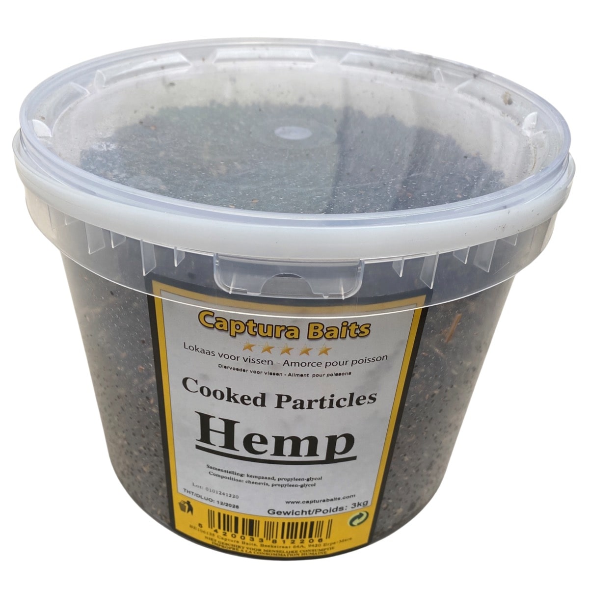 Captura Baits coocked particles gekookt kempzaad hennepzaad 3kg bucket