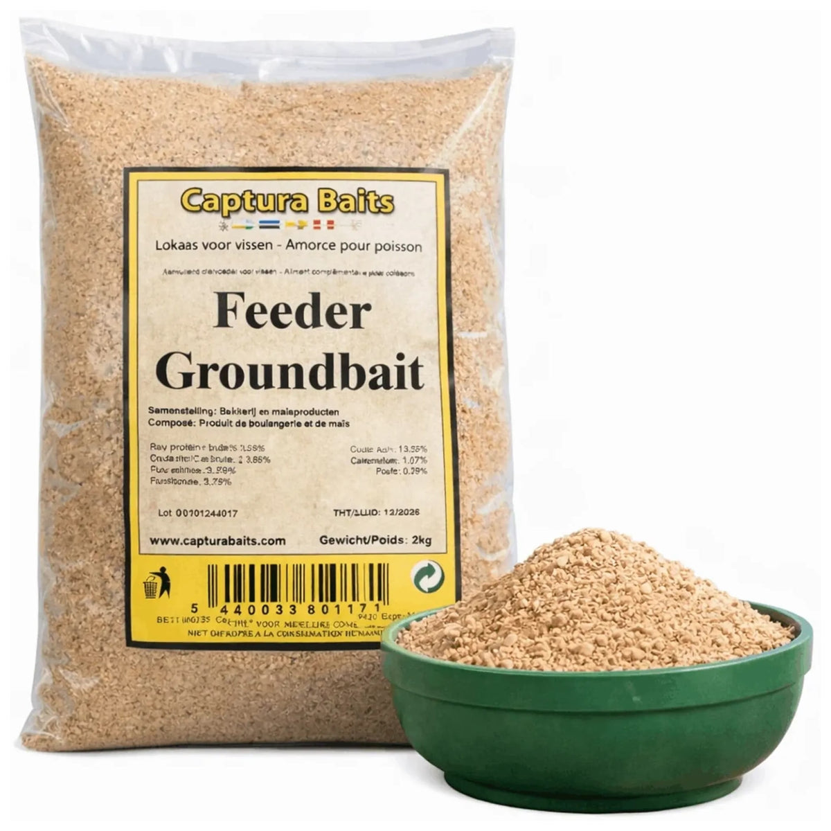 Captura Baits Feeder Groundbait – zak van 2 kg met groene kom lokvoer