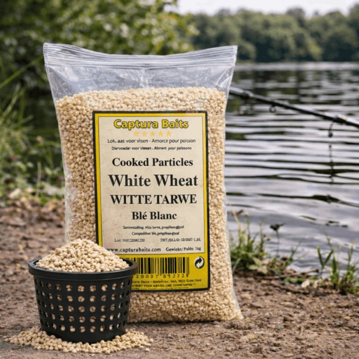 Captura Baits Cooked White Wheat 1kg – zak met voerkorf aan het water