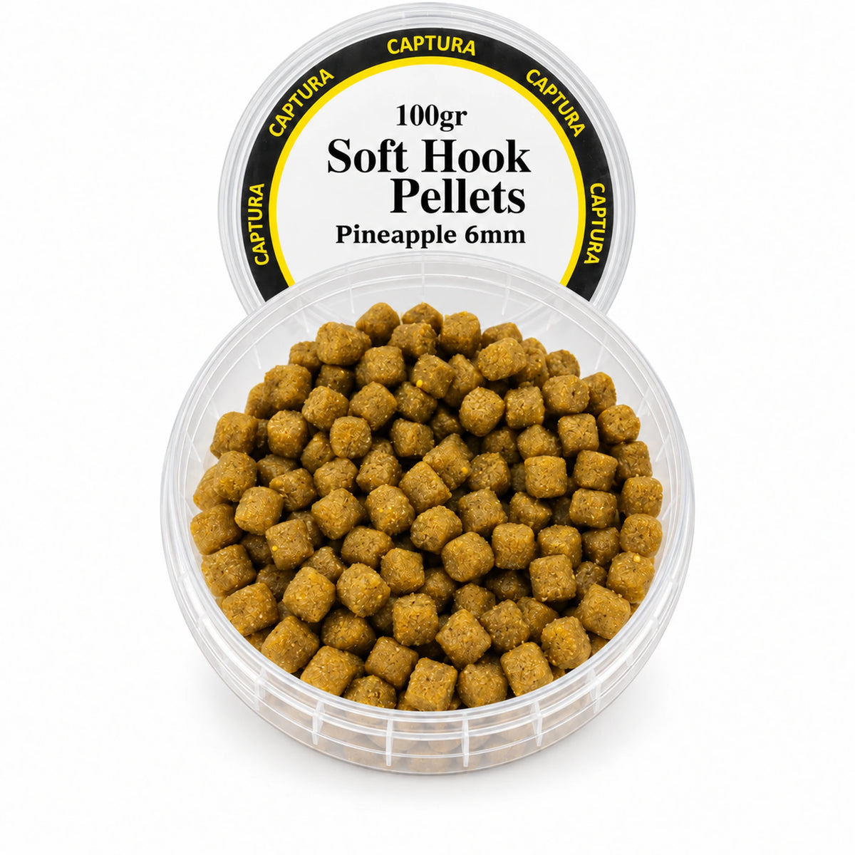 Captura Baits Soft Hook Pellets 100g Pineapple 6mm – open potje