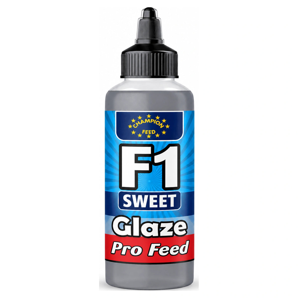 Champion Feed Glaze 125 ml F1 Sweet – grijs flesje met blauw etiket en doseertuit op witte achtergrond
