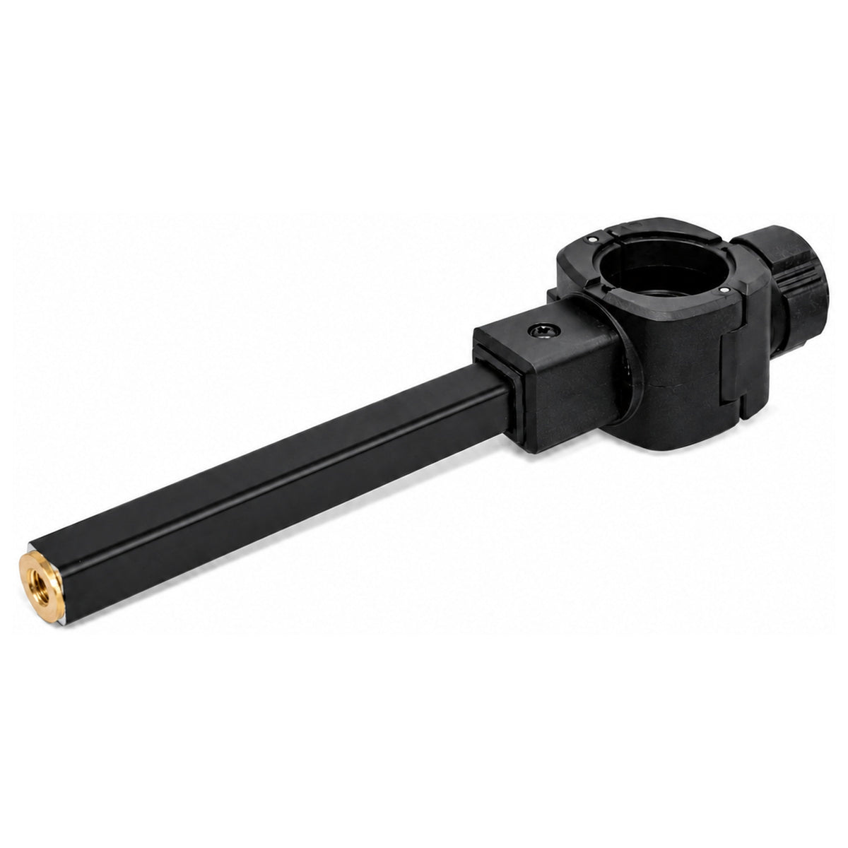 Zwarte Colmic leefnetconnector met rechthoekige stang, messing schroefbus en ronde klem
