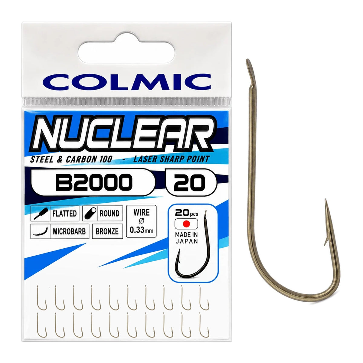 Colmic Nuclear B2000 Barbed Bronze maat 20 – bronzen haak met weerhaak, verpakking met 20 haken