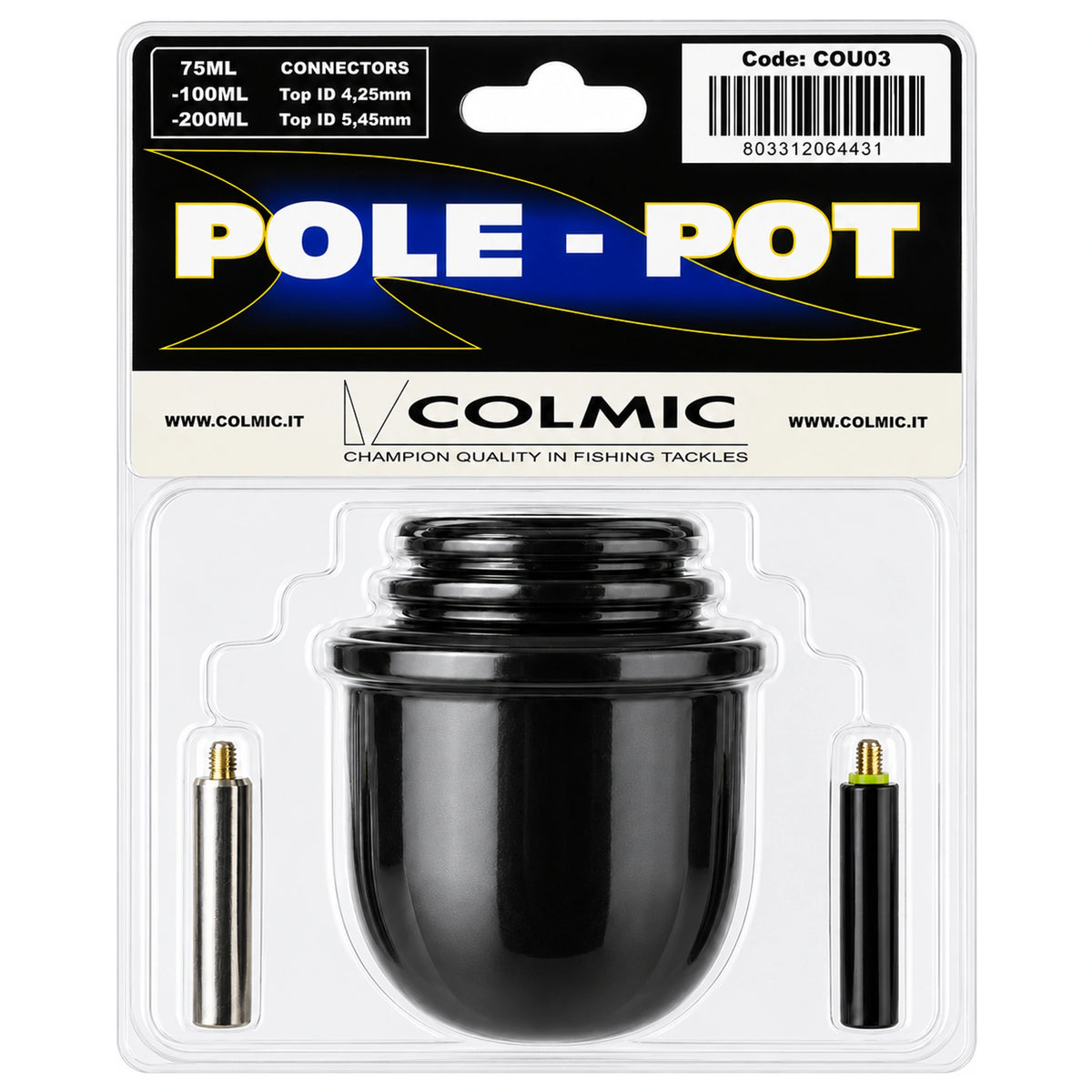 Colmic Pole Pot – verpakking met voerpotten en schroefadapters voor de vaste hengel