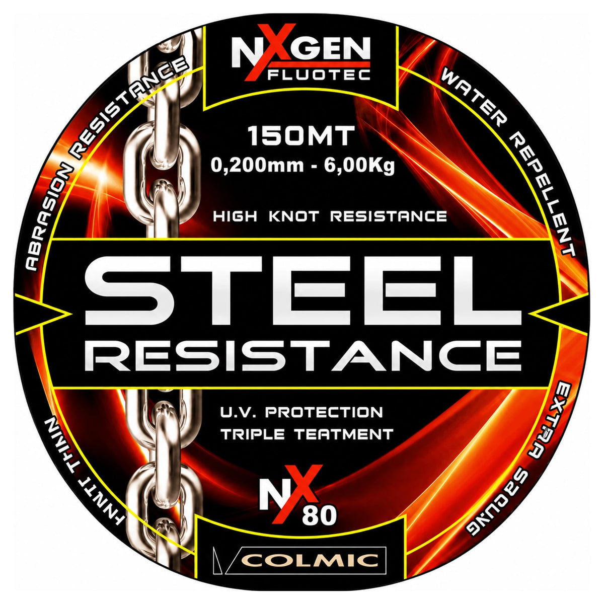 Colmic Steel Resistance NXGEN Fluotec 150m, 0.200mm, 6.00kg label