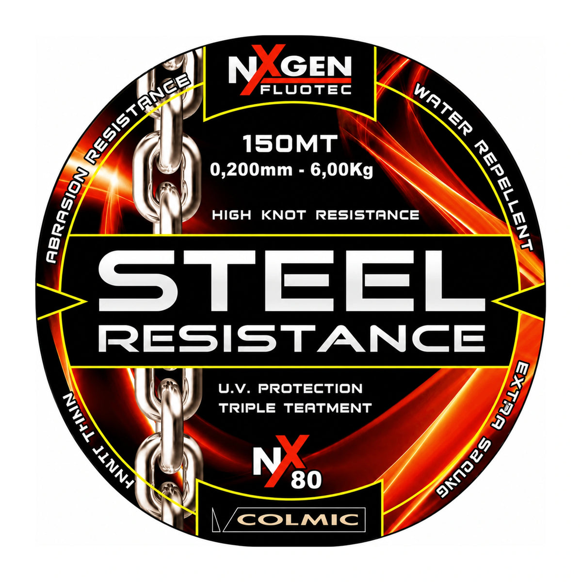 Colmic Steel Resistance NXGEN Fluotec 150m, 0.200mm, 6.00kg label