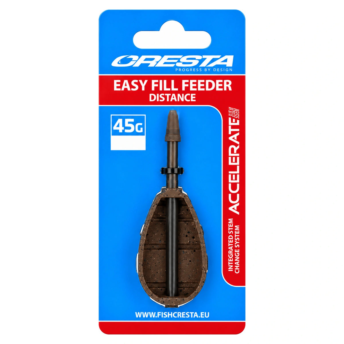 Cresta Accelerate Easy Fill Feeder Distance 45 g in de blauwe en rode verpakking
