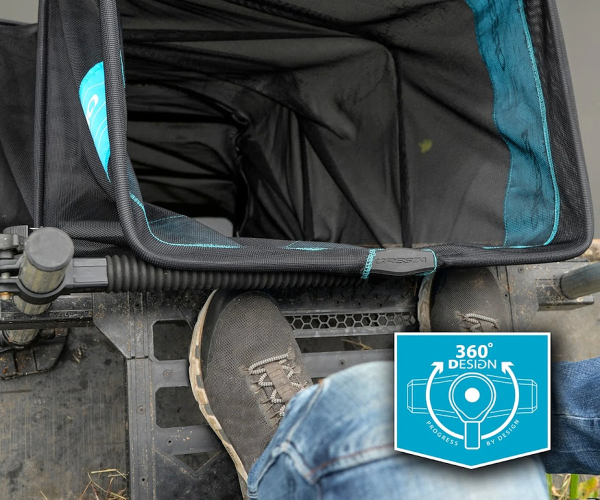 Cresta Easy Dry Keepnet 360° Block 3m – bovenaanzicht van het leefnet bevestigd aan het visplateau