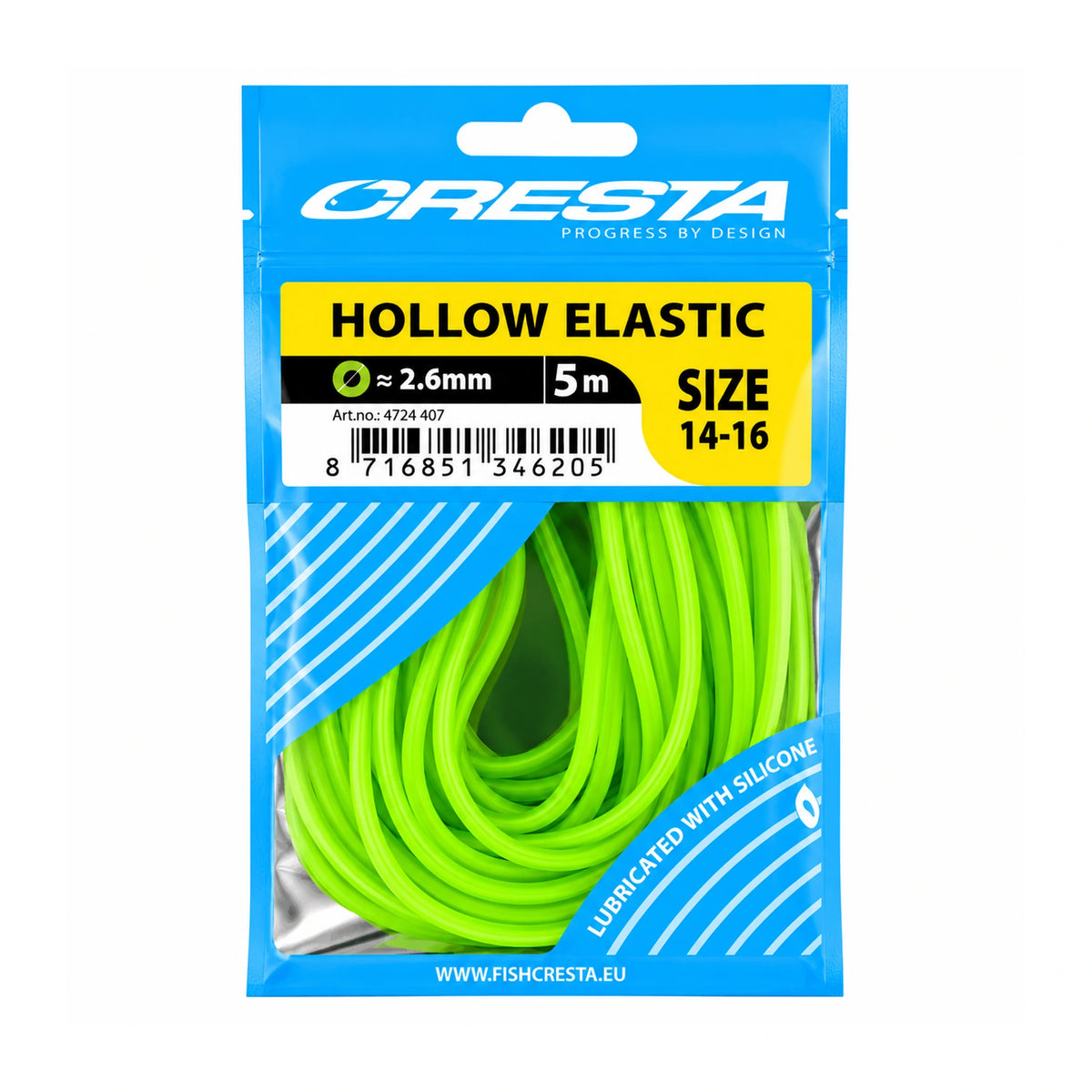 Cresta Hollow Elastic 2,6 mm groen fluo, 5 meter