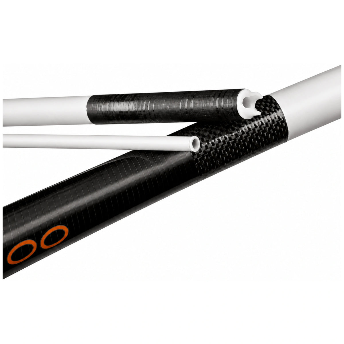 Cresta Identity Ultra 4000 Power Top 2 Kit Ghost met witte en zwarte carbon delen, een open U-vormige inzetbus en een ronde tipbus