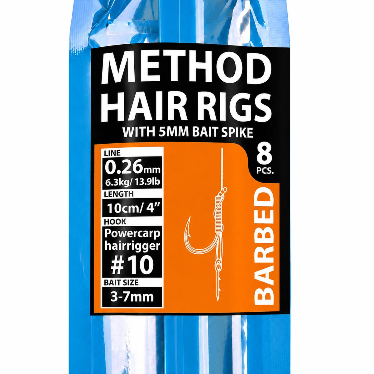Cresta 4 inch Method Hair Rigs Barbed met 5 mm Bait Spike – 10 cm onderlijnen met haak 10 en 0,26 mm
