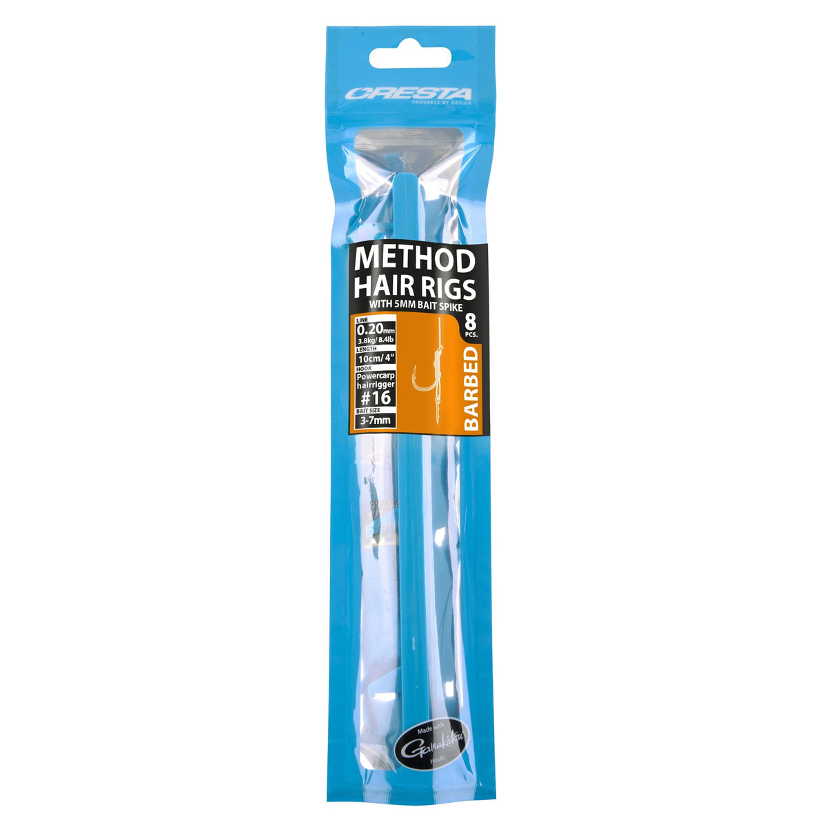 Cresta 4 inch Method Hair Rigs Barbed met 5 mm Bait Spike – 10 cm onderlijnen met detailafbeelding van de onderlijnen met aasspike en weerhaak