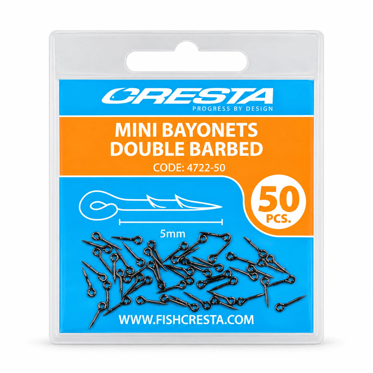 Cresta Mini Bayonets Double Barbed 5 mm – verpakking met 50 aasbayonetten, code 4722-50