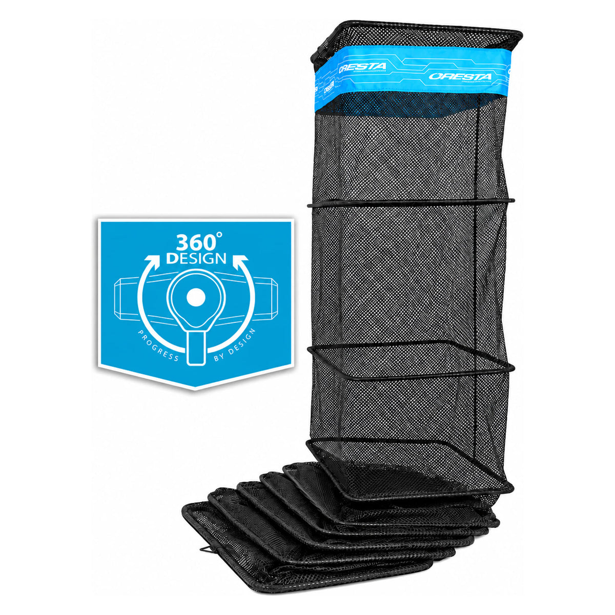 Cresta Soft Carp Margin Keepnet – volledig leefnet met blauwe kraag en 360°-ontwerpbadge