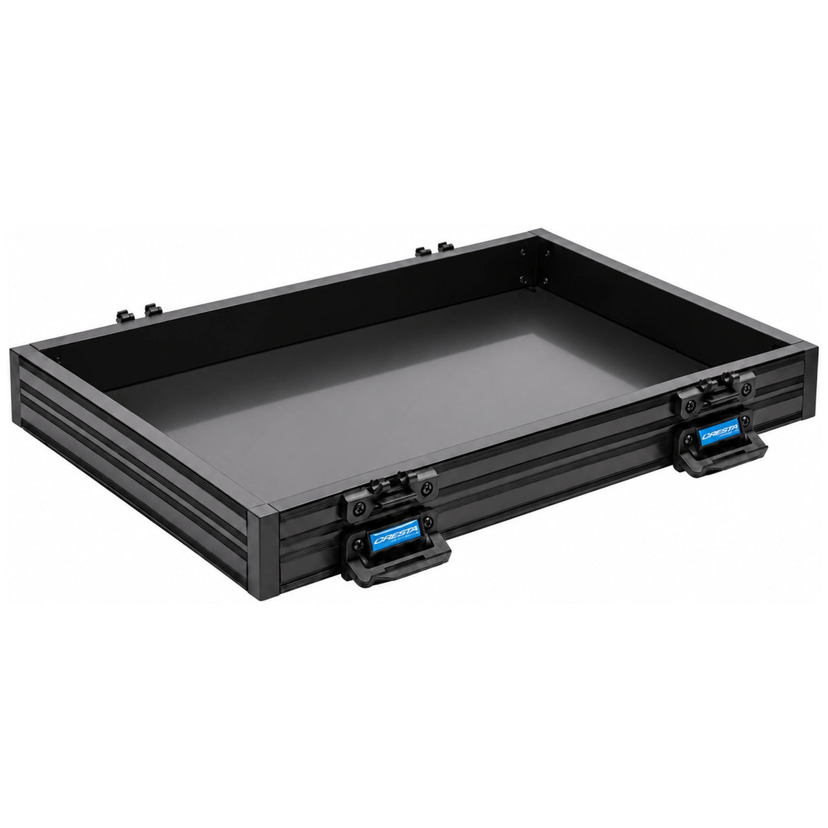 Cresta Solith 40 mm zitkistmodule met open zwarte opbergbak en twee sluitingen met blauw Cresta-logo