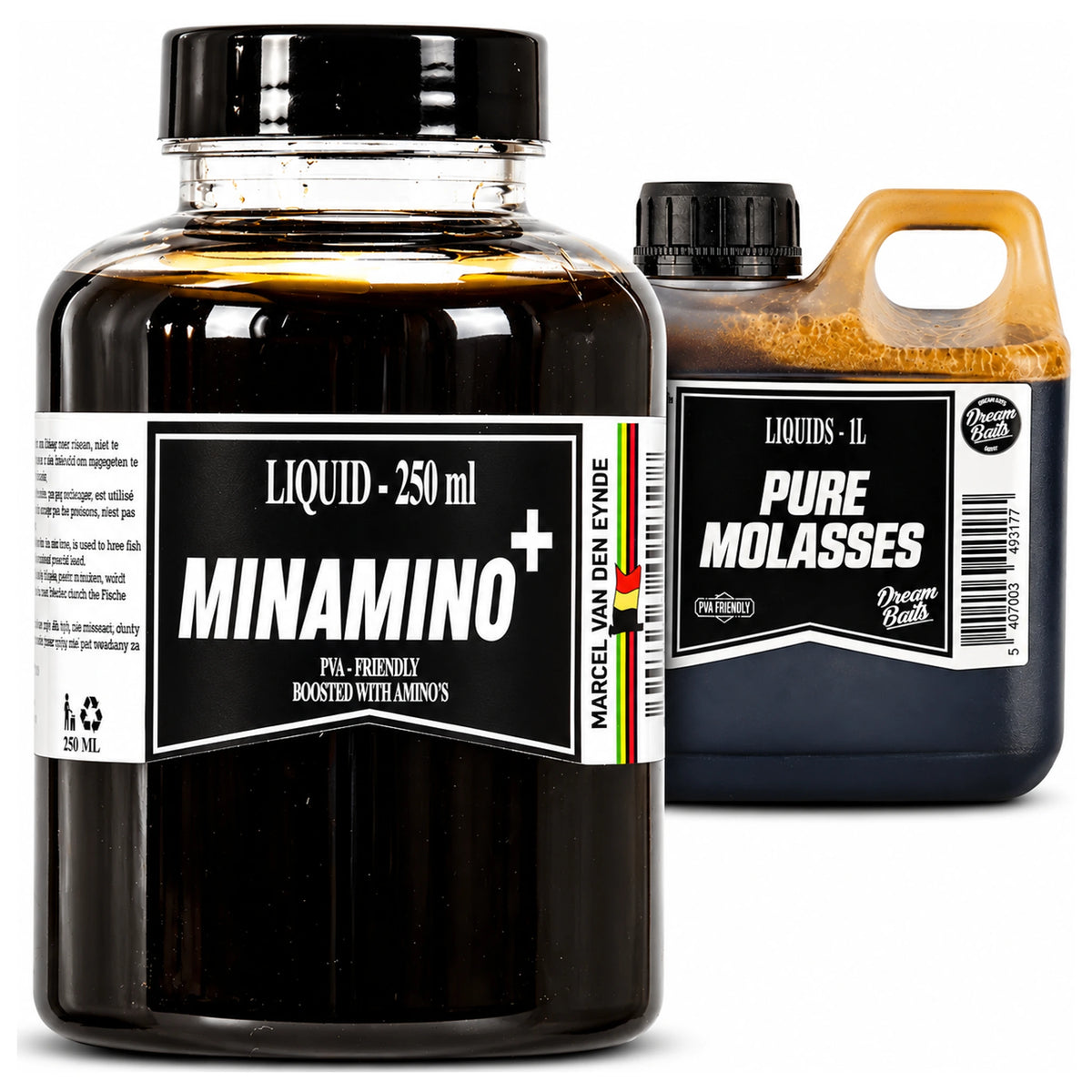 Dream Baits Minamino-fles van 250 ml met Pure Molasses-kan van 1 liter