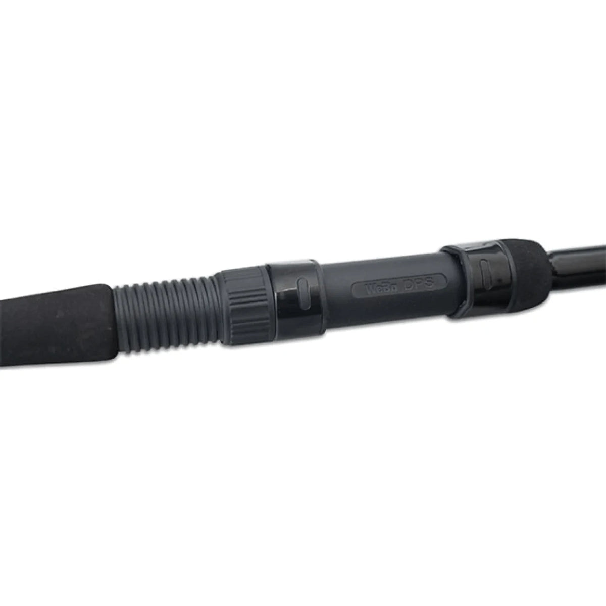 Close-up van de reelhouder en handgreep van Drennan Acolyte Bait Up voerhengel