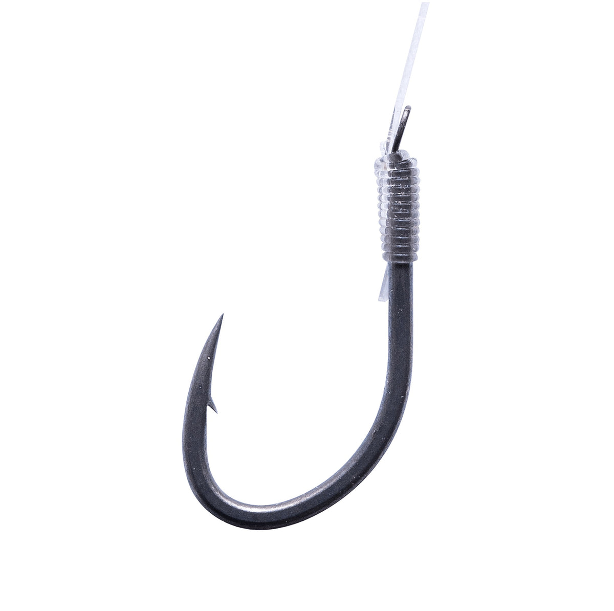 Drennan Acolyte Gripper-haak met weerhaak en geknoopte fluorocarbon onderlijn, van dichtbij