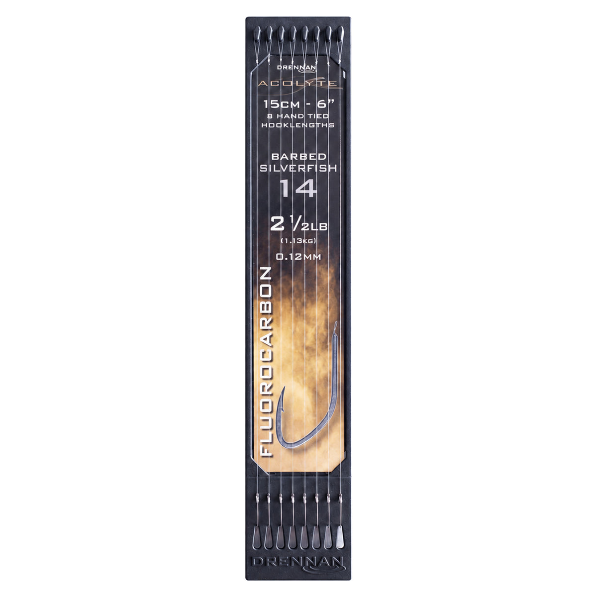 Drennan Acolyte Silverfish Barbed 15 cm onderlijnen – Hook Plate haak 14, 0,12 mm en 2½ lb