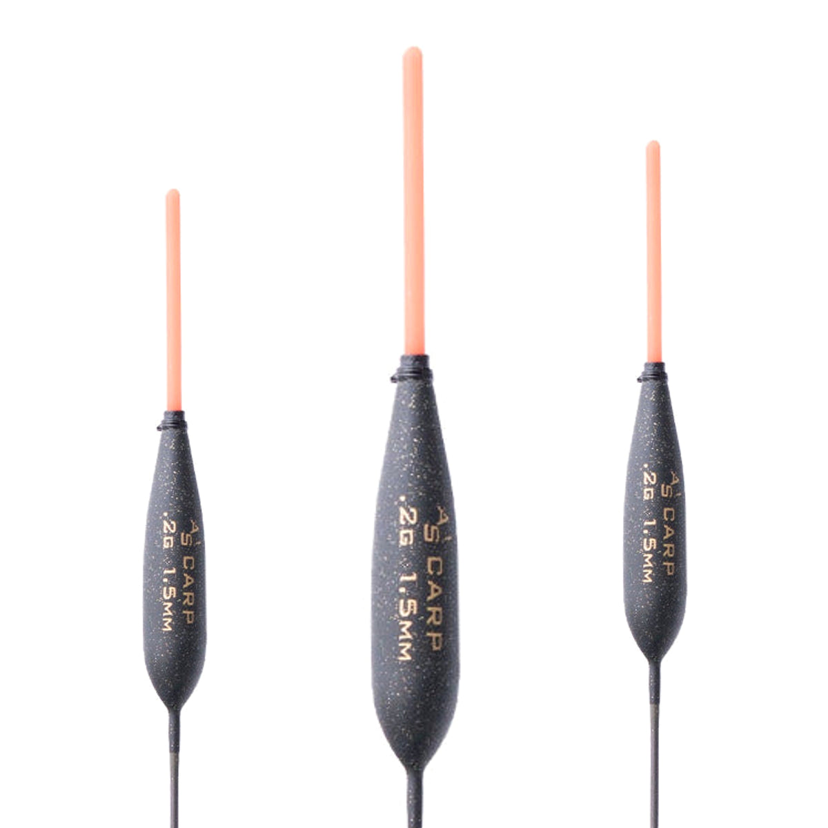 Drennan AS Carp 1 0.2g: drie dobbers met rode antennes en de middelste groter