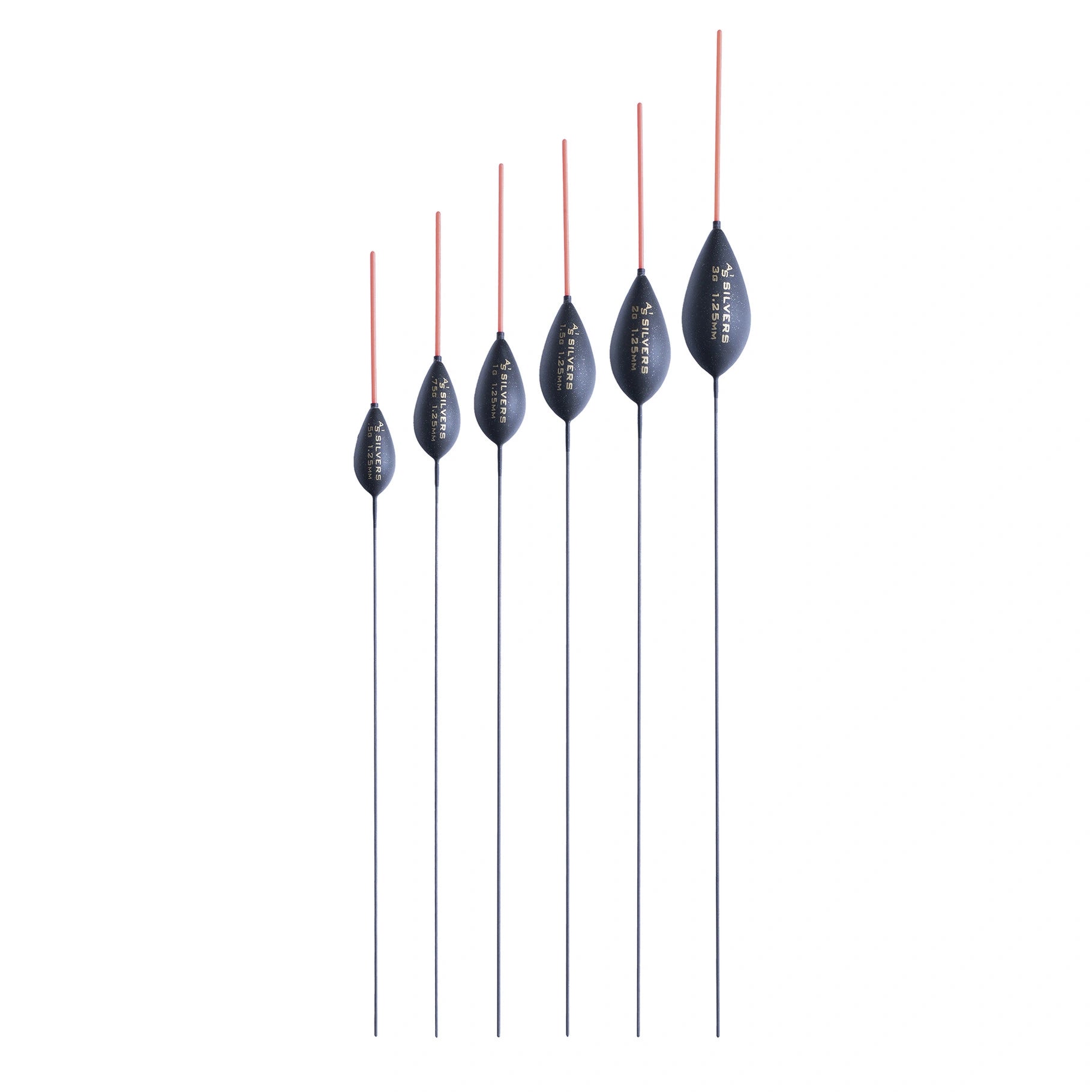 Drennan AS1 Silvers – overzicht van alle zes maten van 0.50 tot 3.00 g
