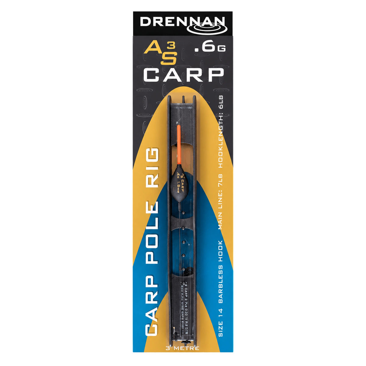 Drennan AS3 Carp Pole Rig 0,60 g op tuigenrekje in originele verpakking met haakmaat 14