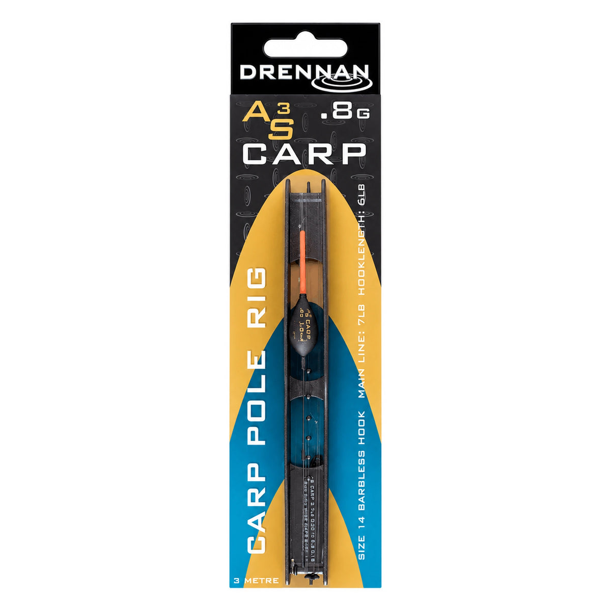 Drennan AS3 Carp Pole Rig 0,80 g op tuigenrekje in originele verpakking met haakmaat 14
